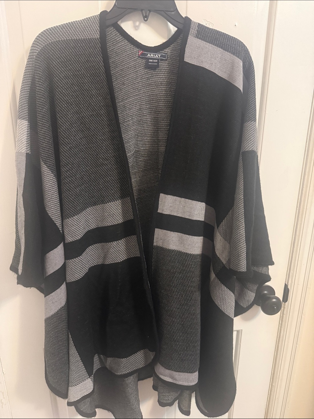 Ariat Black & Gray Striped Open-Front Poncho